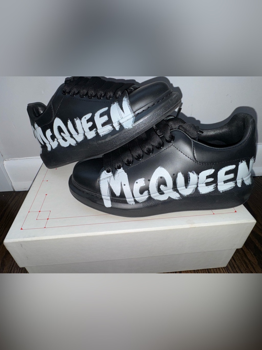 Alexander McQueen Black Sneakers with White Script Logo